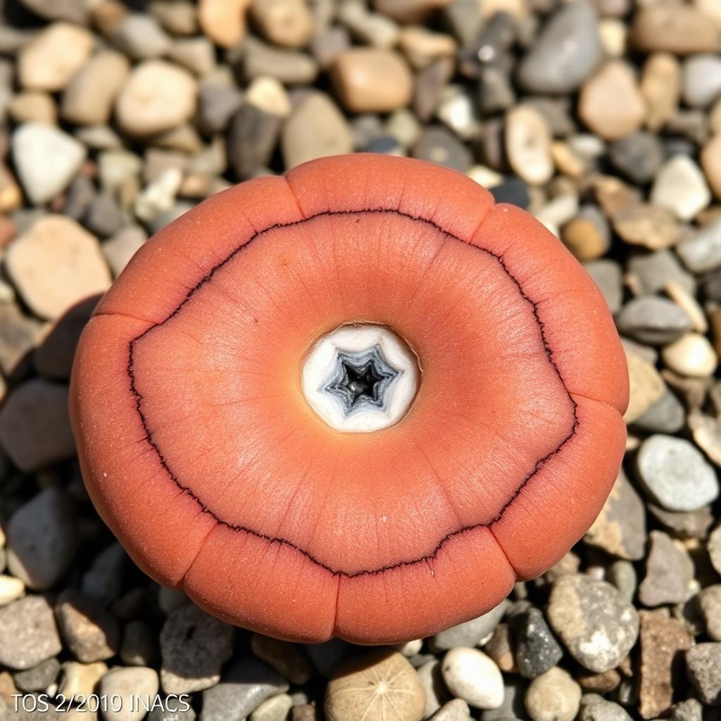 Lithops gesinae — reddish-brown body with fine dark window markings (AI reference)