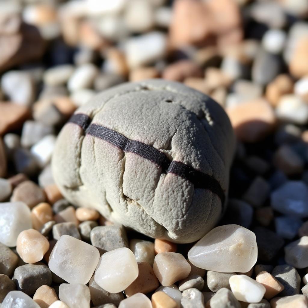 Lithops herrei — compact grey body half-buried in quartz pebbles (AI reference)