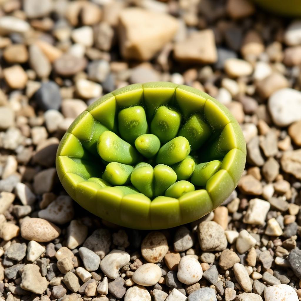 Lithops viridis — genuinely green body with limited markings (AI reference)
