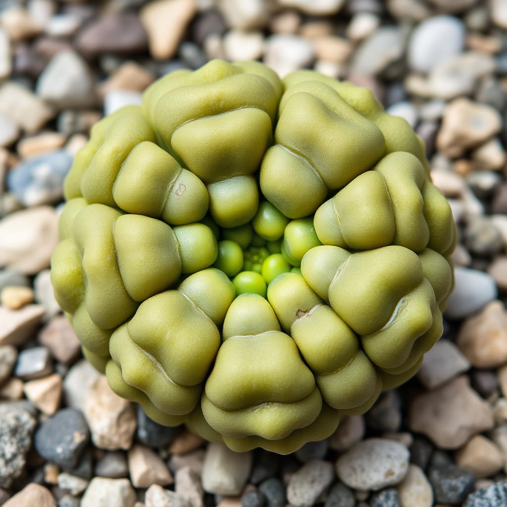 Lithops naureeniae — olive-green body with subtle window patterning (AI reference)