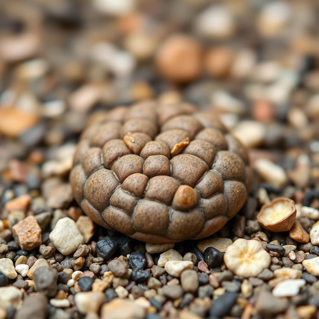 Lithops werneri — very small dwarf brown body in fine gravel (AI reference)