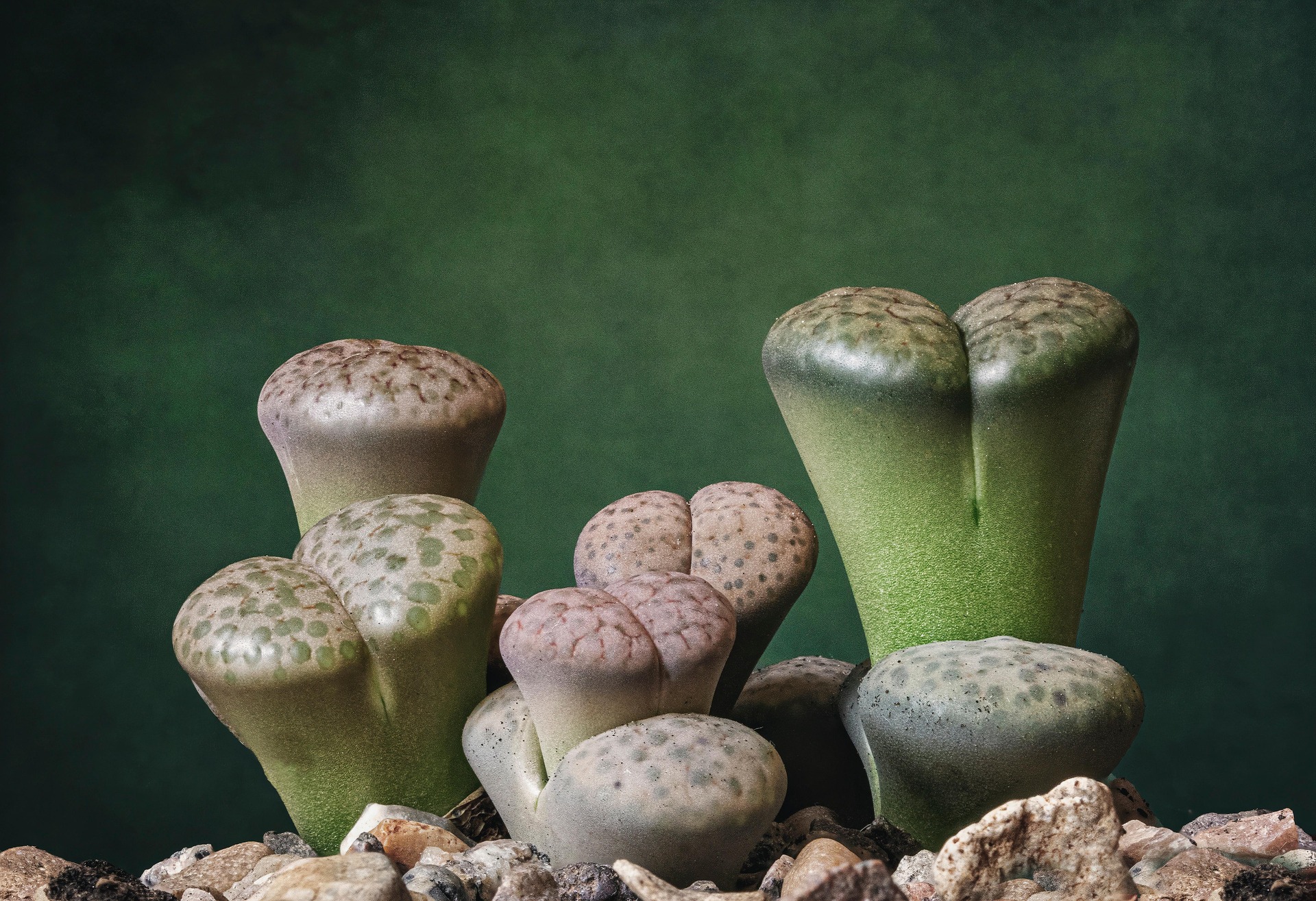 Top-down view of Lithops optica in habitat-style gravel