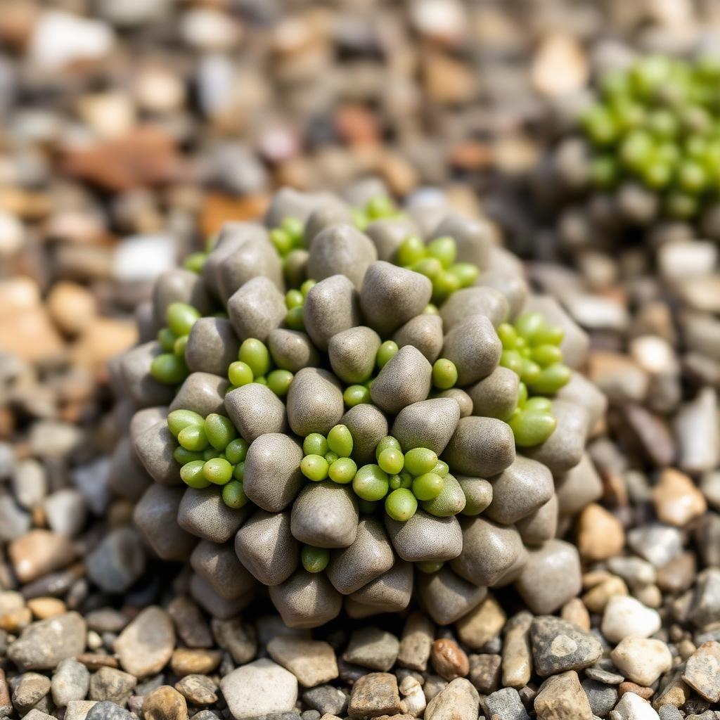 Lithops localis — small clumping grey-green heads in low cushion (AI reference)